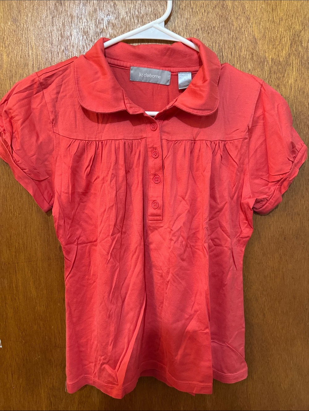 Liz Claiborne Coral-Pink Buttoned Peter Pan Collar Top